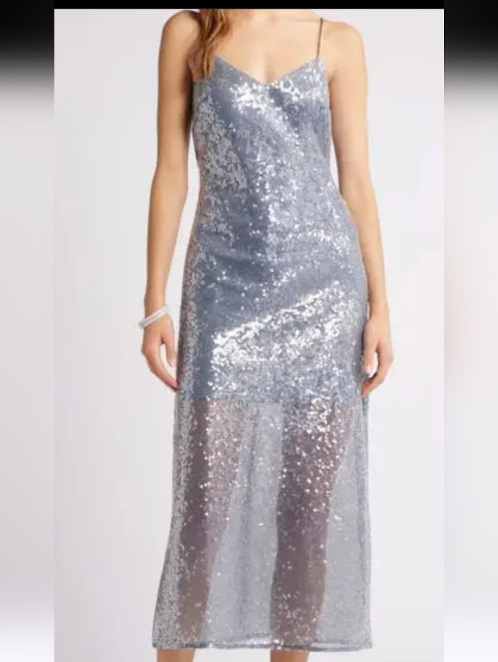 NWOT Open Edit Silver Sequin Midi Slip Dress    Size XS